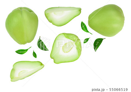 fresh Chayote vegetable isolated on white background with copy space for your text. Top view. Flat fresh Chayote vegetable isolated on white background with copy space for your text. Top view. Flat 55066519
