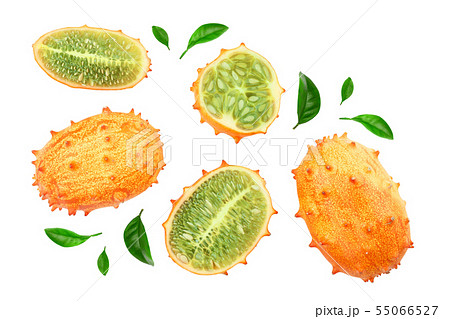 Kiwano or horned melon isolated on white background, Top view. Flat lay. 55066527