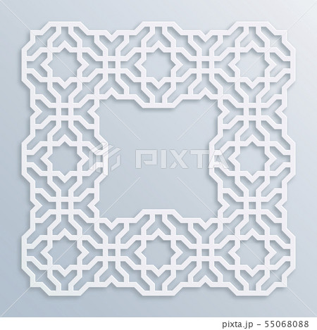 3D square white frame, vignette. Islamic geometric 3D square white frame, vignette. Islamic geometric 55068088