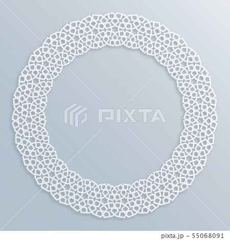3D round white frame, vignette. Islamic geometric 3D round white frame, vignette. Islamic geometric 55068091