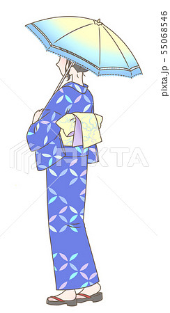 日傘を差す浴衣の女性のイラスト素材