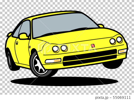 Nostalgic domestic coupe jump yellow car illustration 55069111