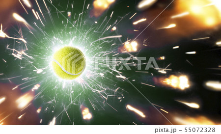 Tennis. Tennis ball. Tennis background with fiery sparks in action Tennis. Tennis ball. Tennis background with fiery sparks in action 55072328