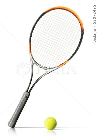 Tennis ball and racket isolated the white background Tennis ball and racket isolated the white background 55072435