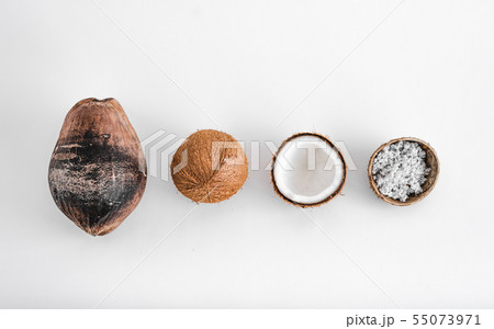 Close-Up Of Coconut Against White Background Close-Up Of Coconut Against White Background 55073971