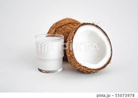 Close-Up Of Coconut Against White Background Close-Up Of Coconut Against White Background 55073978