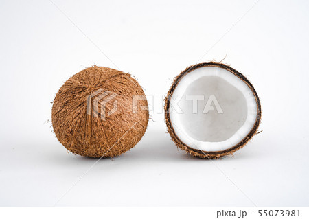 Close-Up Of Coconut Against White Background Close-Up Of Coconut Against White Background 55073981