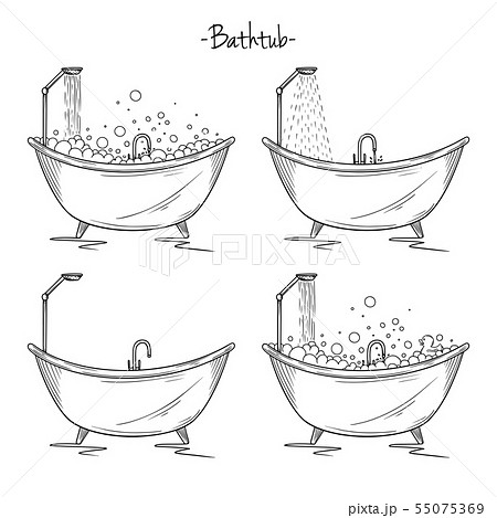 Set of different baths with foam, shower, duck. Set of different baths with foam, shower, duck. 55075369