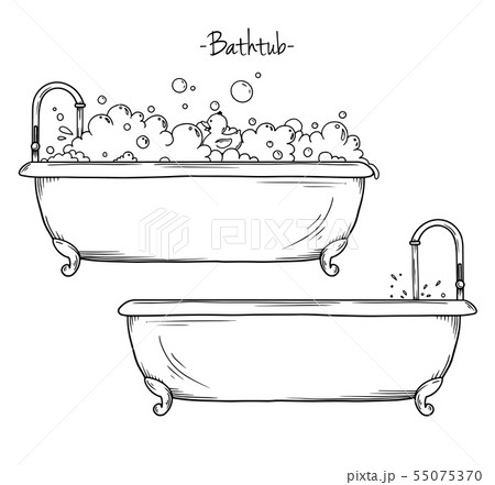 Sketch bath foam and rubber duck. Vector 55075370