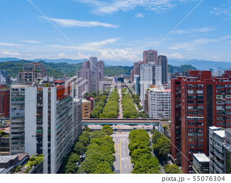 Aerial view of Taipei Downtown, Taiwan. Financial 55076304