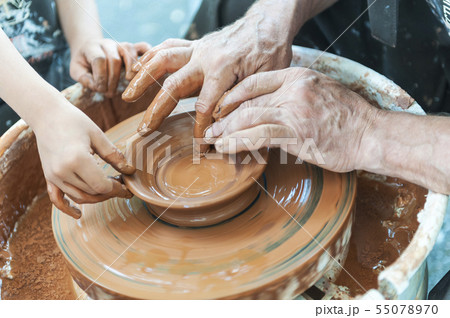Handcrafted, Hands make clay. Master teaches the Handcrafted, Hands make clay. Master teaches the 55078970