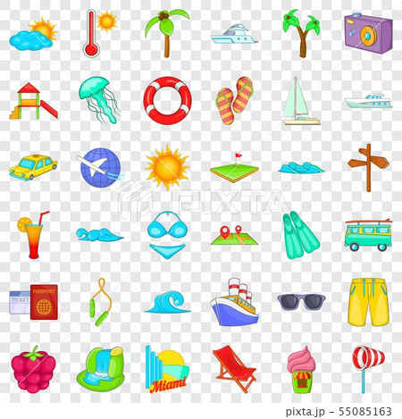 Big vacation icons set, cartoon style Big vacation icons set, cartoon style 55085163