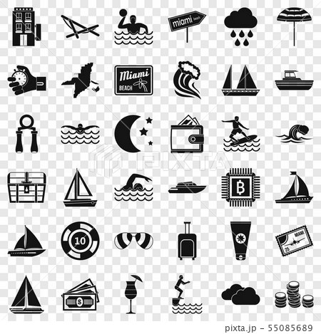 Beach water icons set, simple style 55085689