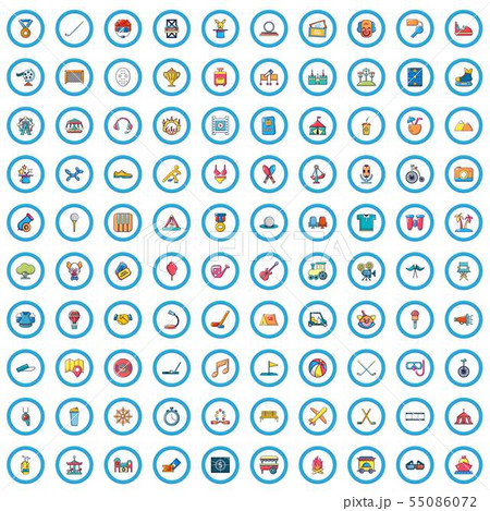 100 outdoor activity icons set, cartoon style 100 outdoor activity icons set, cartoon style 55086072