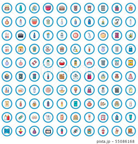 100 packaging icons set, cartoon style 55086168