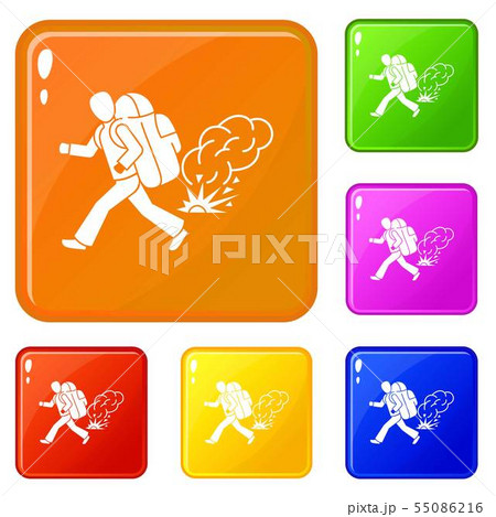 Running migrant man icons set vector color Running migrant man icons set vector color 55086216