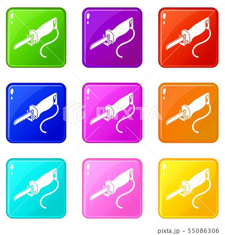Electric pole saw icons set 9 color collection 55086306