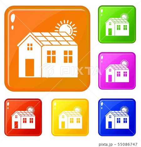 Solar panel house icons set vector color Solar panel house icons set vector color 55086747
