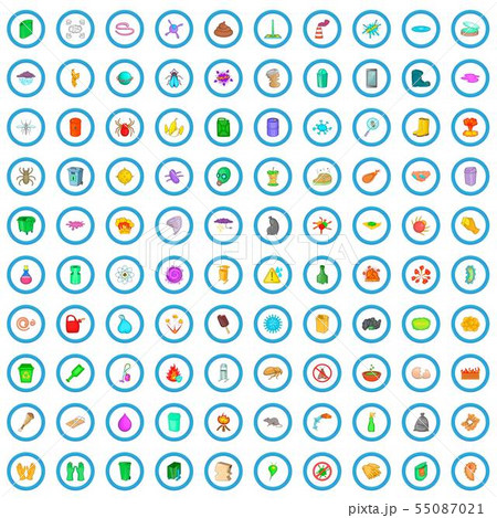 100 pollution icons set, cartoon style 100 pollution icons set, cartoon style 55087021