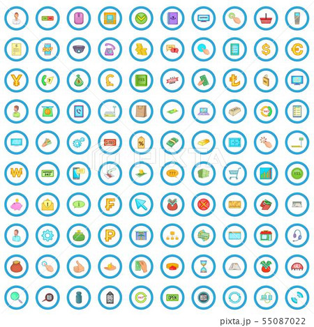 100 payment icons set, cartoon style 55087022