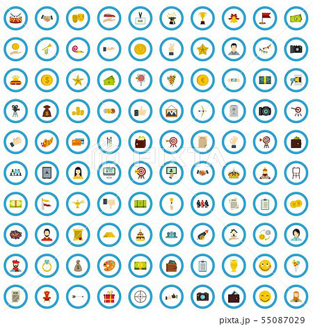 100 premium icons set, flat style 55087029