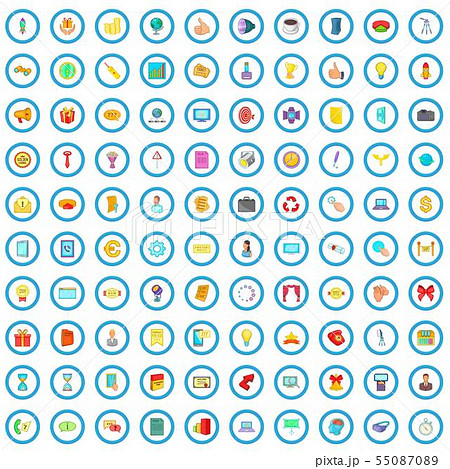 100 presentation icons set, cartoon style 100 presentation icons set, cartoon style 55087089