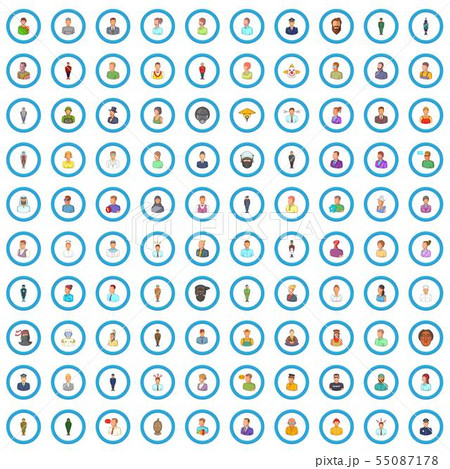 100 people icons set, cartoon style 55087178