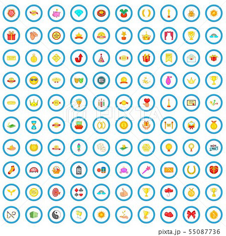 100 prizes and awards icons set, cartoon style 55087736