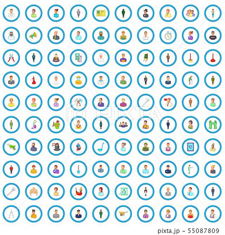 100 profession icons set, cartoon style 55087809