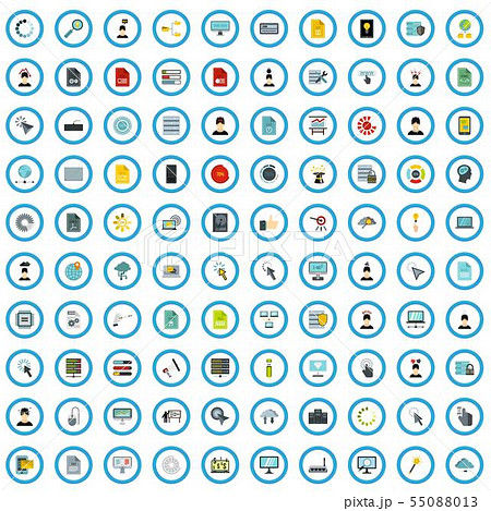 100 program setting icons set, flat style 55088013