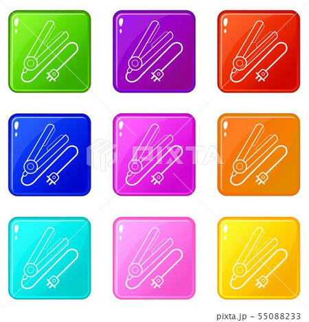 Hair straightener icons set 9 color collection 55088233