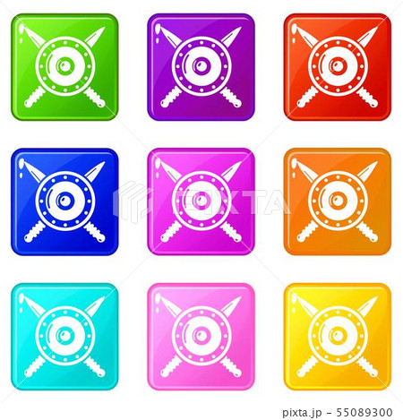 Medieval shield and swords icons set 9 color collection 55089300