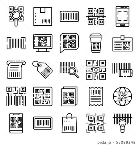 QR code icons set, outline style QR code icons set, outline style 55089348