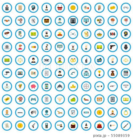 100 raffle company icons set, flat style 55089359