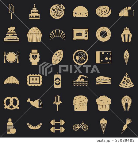 Calories in food icons set, simple style 55089485
