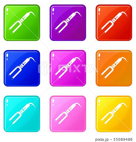 Hair curl icons set 9 color collection 55089486