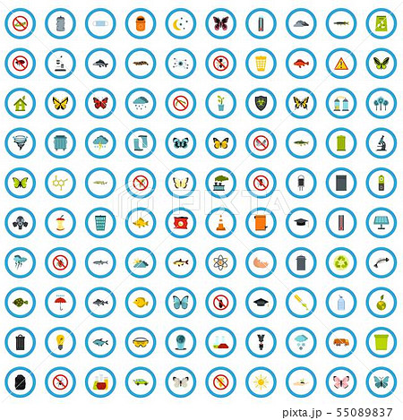 100 recycling exploration icons set, flat style 55089837