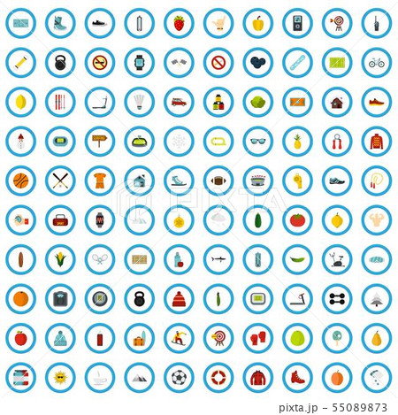 100 recreation training icons set, flat style 100 recreation training icons set, flat style 55089873