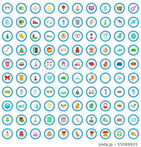 100 relationship icons set, cartoon style 55089935