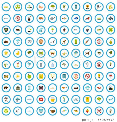 100 recycle icons set, flat style 100 recycle icons set, flat style 55089937