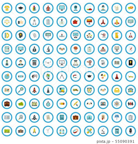 100 research brainstorm icons set, flat style 100 research brainstorm icons set, flat style 55090391