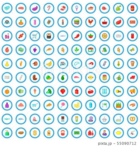 100 retail icons set, cartoon style 55090712