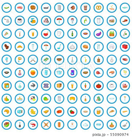 100 restaurant icons set, cartoon style 55090974