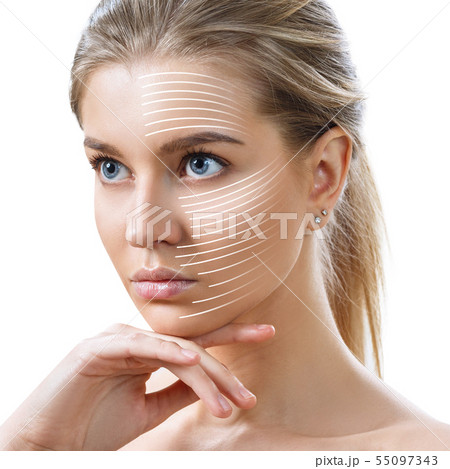 Graphic lines shows facial lifting effect on skin. 55097343