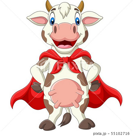 Cartoon superhero cow in red cape posing 55102716
