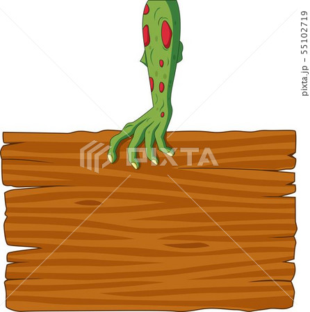 Cartoon zombie hand holding blank sign 55102719