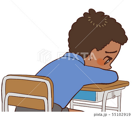 教室 机 椅子　うつ伏せになる子供 55102919