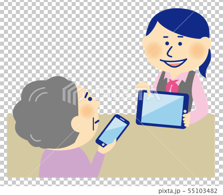 シニア女性　スマホの説明を受ける 55103482