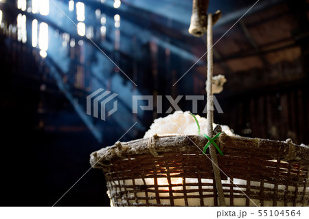 Basket of salt with sunlight. Basket of salt with sunlight. 55104564