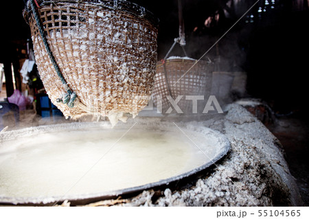 Basket of salt on stove in Thailand. Basket of salt on stove in Thailand. 55104565